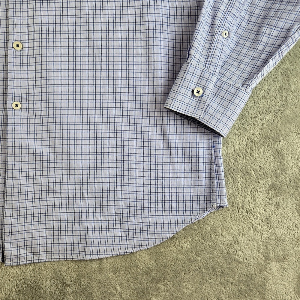 Michelsons London Short Mens Large Blue Checkered Long Sleeve Flip Cuff Career - Picture 8 of 11